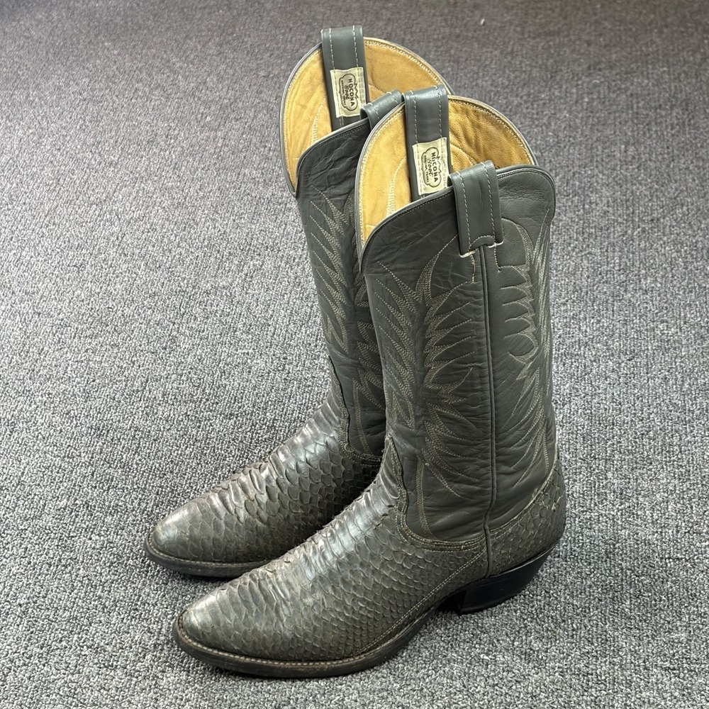 Vintage Nocona Genuine Python Snake Exotic Cowboy Boots Gray USA Womens Size 7C